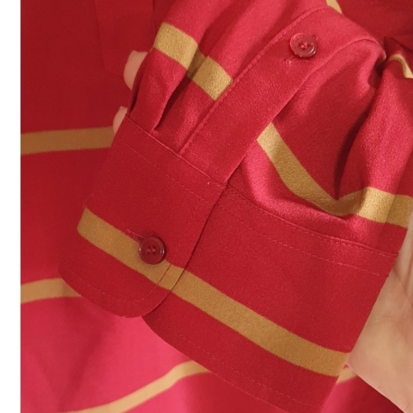 TALBOTS Half Button Striped Blouse Long Sleeve Red Gold Women Sz M Office Preppy - Picture 3 of 6